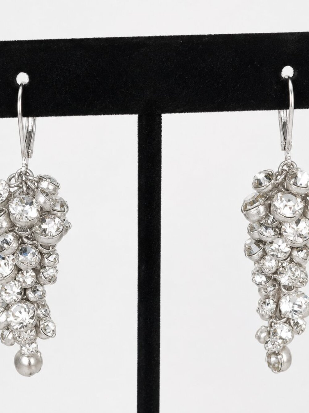 Silver Crystal Cluster Drop Earrings - Sparkling Silver Tone